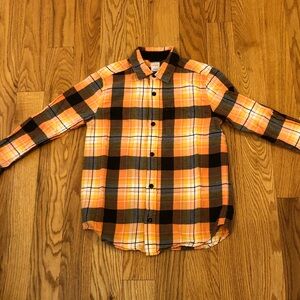 Gymboree Boys Orange and Black Plaid Flannel Button Down Shirt Size 10 EUC